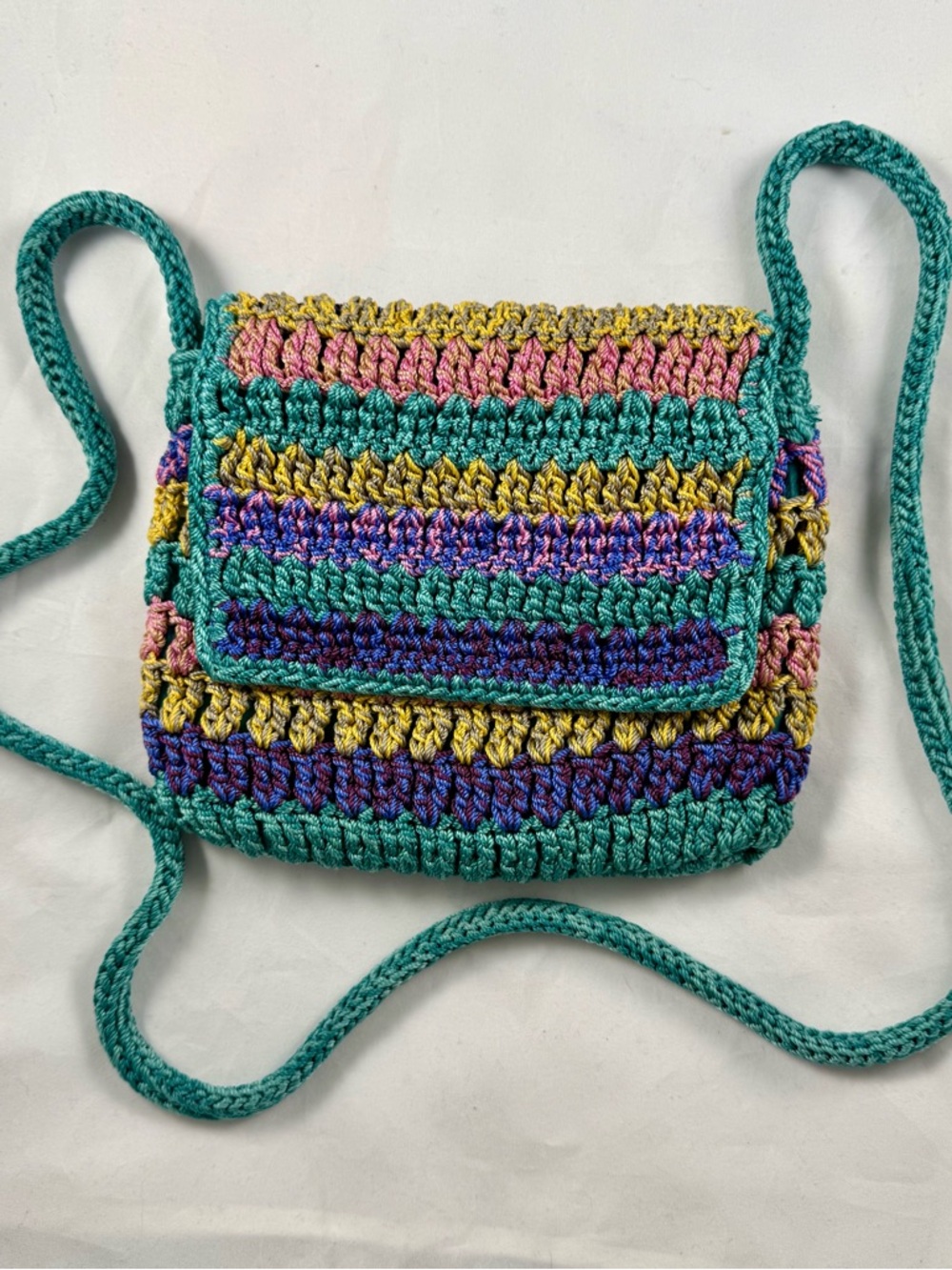 Vintage Mudd Multi Color Crochet Crossbody Bag Y2K Boho Hippie Granny Cottage
